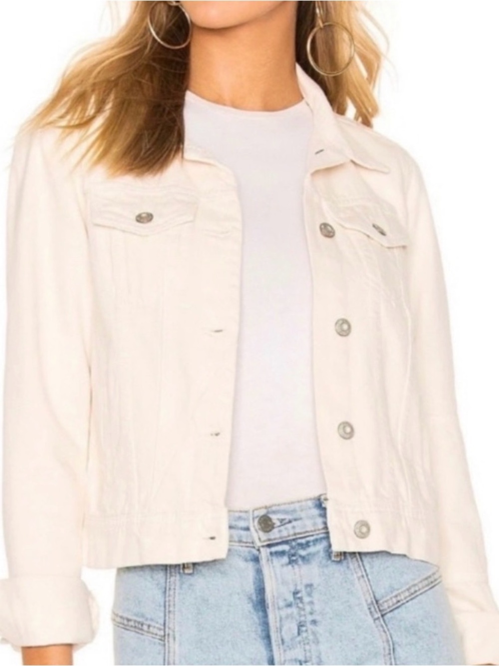 NWT! #877 FREE PEOPLE Off-White/Cream Button-Front Cropped Denim Jacket